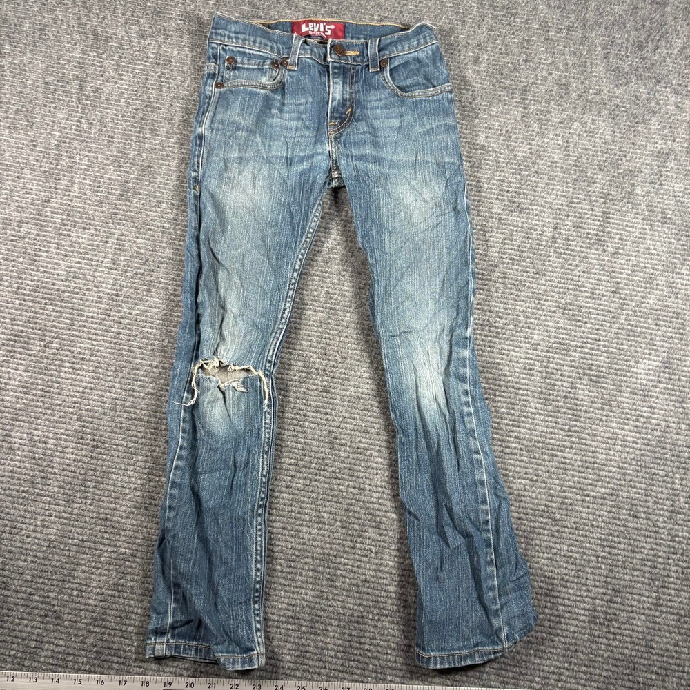 Levi's 511 Skinny Jeans Boys Size 10 Blue Good Distressed Denim Knee Rip